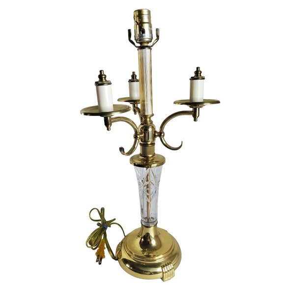 vintage Excelsior Brass and Crystal table lamp with 3 arm torchiere - Picture 4 of 4
